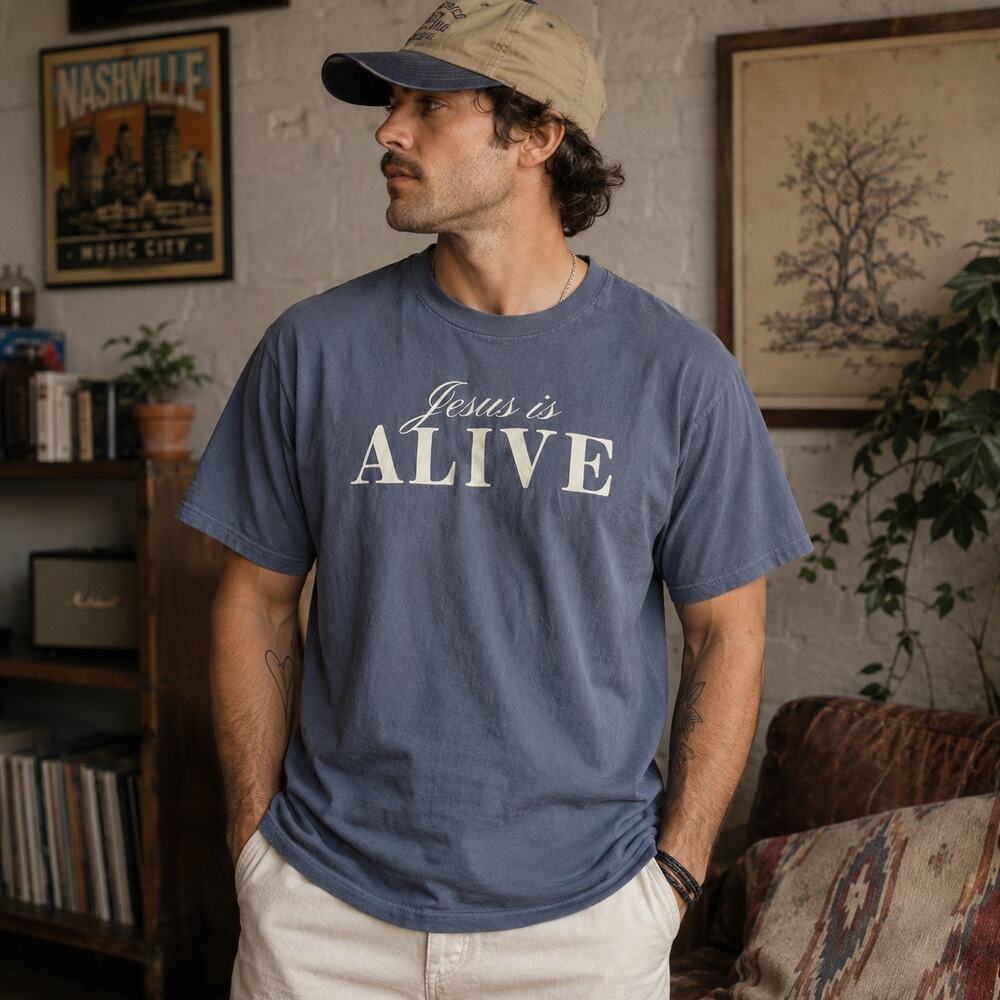 Jesus Is Alive Matthew 28:6 Double Sided Christian T Shirt Blue Medium Faith